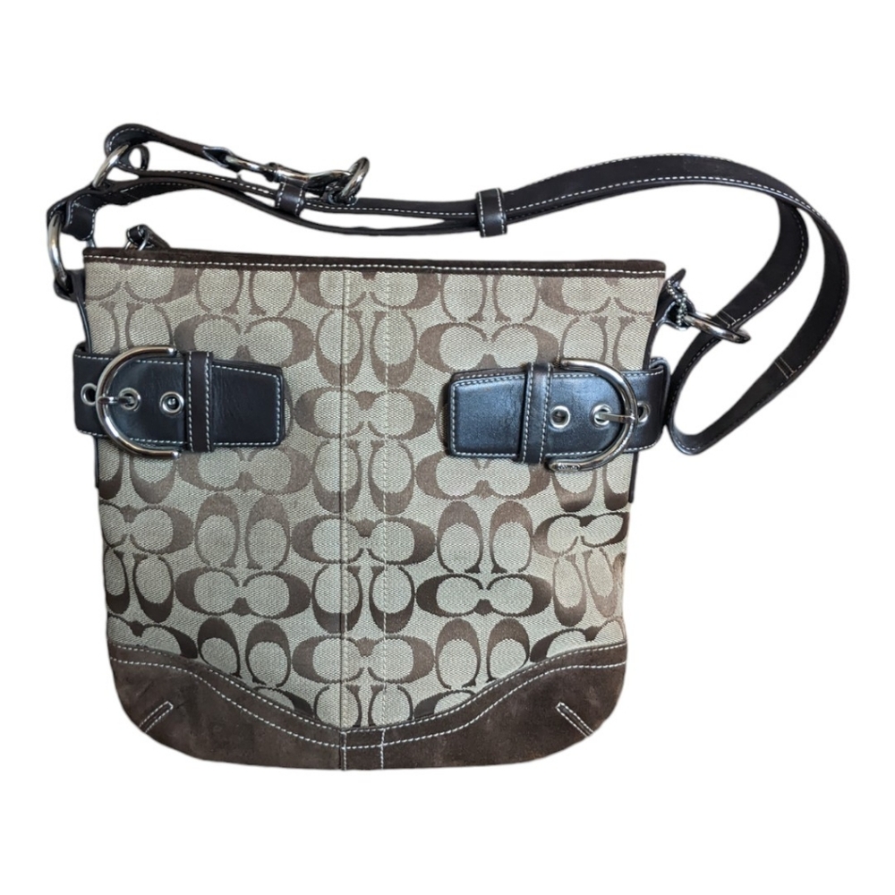 COACH Signature Soho Duffel Crossbody / Shoulder Brown/Tan Suede Bag Purse